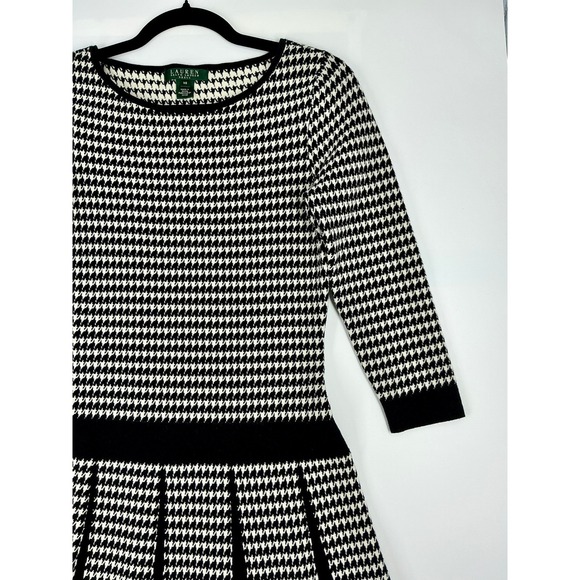 Ralph Lauren Sweater Dress XS Black White Houndstooth Pleated Knit Old Money - Picture 4 of 13